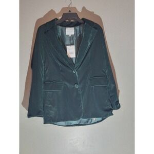 Gibson & Latimer Velvet Notch Lapel Front Coordinating Blazer in Green Size: MED